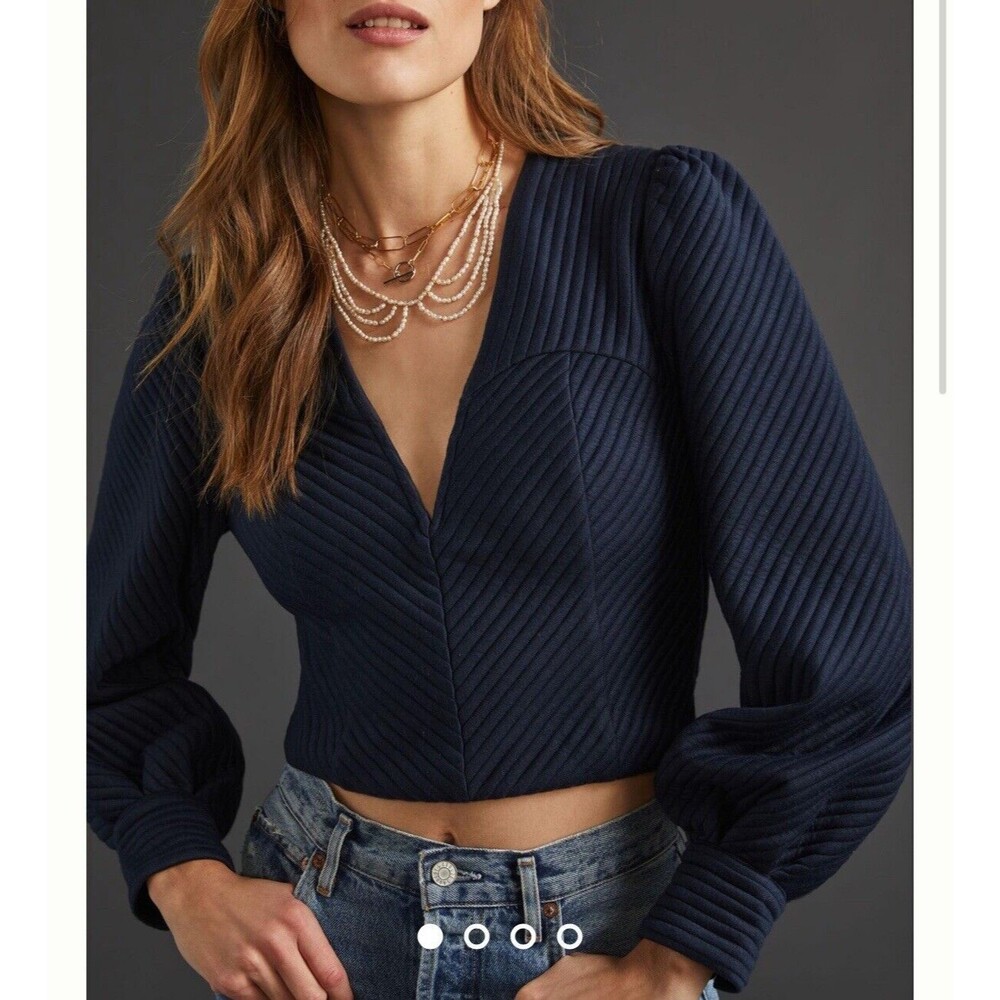 Anthropologie Deep Blue Textured Crop Top
